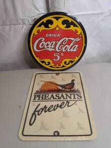 lot 755 image: Coca Cola Wall Decor and Pheasants Forever Sign in Packaging