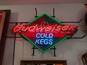 lot 391 image: Neon Budweiser Cold Kegs Advertising Sign