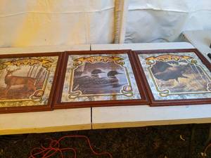lot 726 image: Set of Three Pigs Eye Mirrored Wildlife Wall Hangings