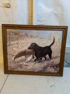 lot 727 image: Black Lab with Pheasant Framed Print