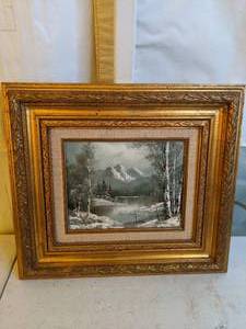 lot 728 image: Framed Mountain Scene Original Oil Painting