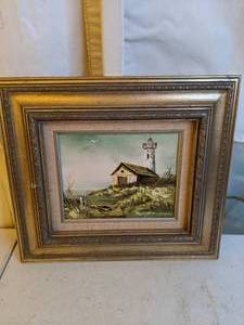 lot 729 image: Original Framed Lighthouse Oil Painting