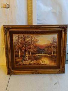 lot 731 image: Original Oil Painting Landscape in Ornate Frame