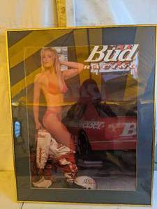 lot 733 image: Bud Racing Bikini Girl Framed Poster