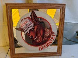 lot 736 image: Vintage Coors Light Beerwolf Framed Sign