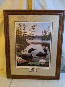 lot 742 image: Framed Leo Stans Limited Edition Boundary Waters Loons Art Print