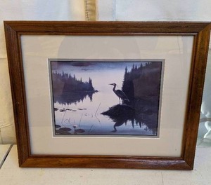 lot 795 image: Framed Heron Art Print