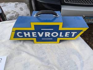 lot 22 image: Blue Chevrolet Metal Bowtie Tool Box