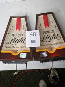 lot 98 image: Pair of Vintage Michelob Light Hanging Light-Up Wall Advertisements