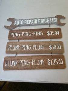 lot 188 image: Auto Repair Price List Silly Sign