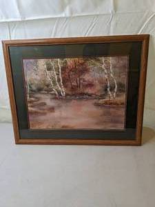 lot 210 image: Framed Owen Wexler Print - River and Birch