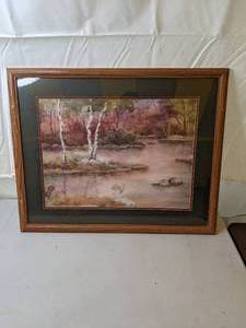 lot 211 image: Framed Owen Wexler Print - River and Birch