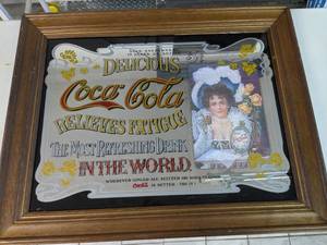 lot 941 image: Mirrored Framed Coca-Cola Wall Advertising