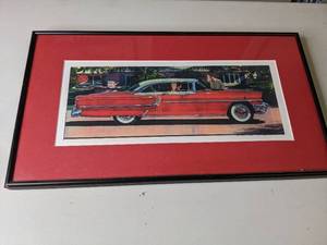 lot 946 image: Framed Illistration - Mid-1950s Two-Door Hard Top Convertible