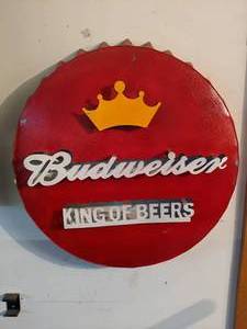 lot 957 image: Budweiser Bottle Cap Shaped Wall Advertising