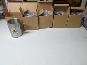 lot 966 image: Five Stainless Steel Miller Beer Mugs