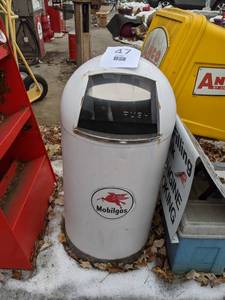 lot 47 image: White Mobilgas Domed Trashcan