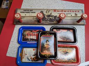 lot 1357 image: Budweiser Serving Trays & Budweiser Hat Rack