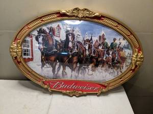 lot 1238 image: Ornate Framed Budweiser Clydesdale Wall Advertising