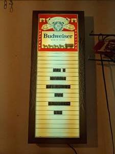 lot 1244 image: Vintage Budweiser Changeable Sign
