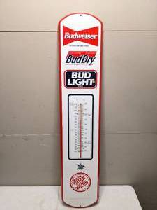 lot 1258 image: Vintage Budweiser, Bud Light, Bud Dry Advertising Wall Thermometer