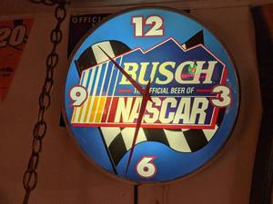 lot 1260 image: Lighted Busch NASCAR Advertising Wall Clock