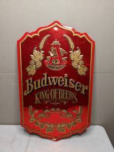 lot 1261 image: Vintage Ornate Budweiser King of Beers Wall Advertising