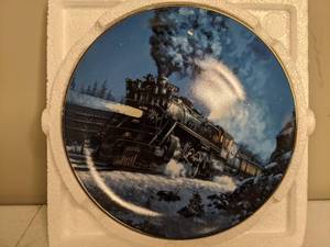 lot 1222 image: Steam Engine Enamel Art Plate - The Empire Builder