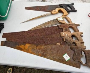 lot 1156 image: Seven Rusty Hand Saws