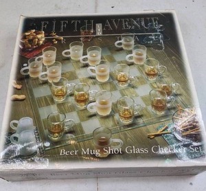 lot 1448 image: Beer Mug Shot Glass Checker Set in Box
