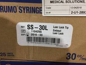 T2 Cases Terumo SS-30L Disposable Syringe 30cc with Luer Lock Tip (25Box)