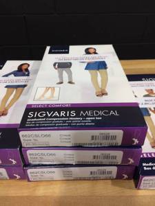 Lot Of 7 Boxes Sigvaris Medical Select Comfort Graduated Compression Hostery - Open Toe - Size SL 862CSLO66S and Sigvaris Medical Compression Socks - Open Toe - Size LS Calf Cut 862CL8066
