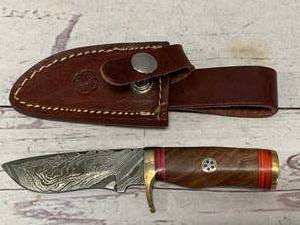 Damascus Steel Knife Full Tang with Sheath 6 Overall Length
