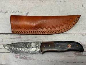Damascus Steel Knife Full Tang with Sheath 8 Overall Length