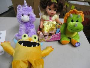 3 Stuffed Animals and Baby Belle Pr...