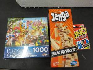 1000 pc Puzzle, Jenga, and Uno...