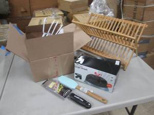 lot 157 image: Wood Rack, Hangers, Grater, Large T...
