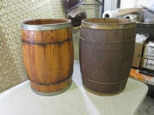 lot 296 image: (RMDR) 2 Vintage Wood Barrels 18 H...