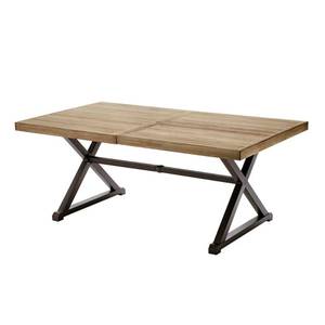 Hampton Bay Mix and Match 72 in. Rectangular Metal Outdoor Dining Table with Farmhouse Trestle Base and Tile Tabletop, 3038-DT7 - Broken Center Tile and Dented Table Top Frame.