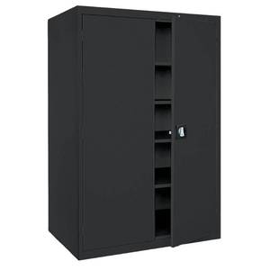 (2) Sandusky Elite Series 78 in. H x 46 in. W x 24 in. D 5-Shelf Steel Recessed Handle Storage Cabinets in Black, EA4R462478-09 - SCRATCH AND DENT, MISSING SHELVES & KEYS.