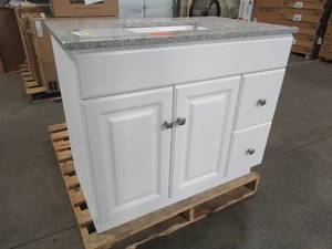 Design House Wyndham 37 x 22 x 32 12 Tall, Bath Vanity Cabinet in White Semi-Gloss with Granite Top.