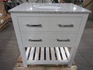 Home Decorators Collection Fraser 31 x 22 x 34 12 Tall Bath Vanity in White with Granite Vanity Top in White with White Basin, 31W