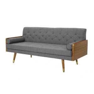 Noble House 72.3 in. Light Chocolate Brown Wood with Tufted Gray Fabric 3-Seater Sofa with Square Arms, 40973 - Cuts in Fabric in back and underneath.