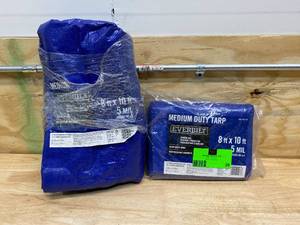 lot 39 image: EVERBILT Lot of 2-  8 ft. x 10 ft. Blue Medium Duty Tarps