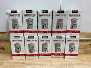 lot 52 image: KWIKSET Lot of 10-  SmartCode 913 Satin Nickel Single Cylinder Electronic Deadbolts Featuring SmartKey Security