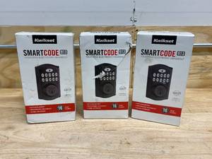 lot 53 image: KWIKSET Lot of 3-  SmartCode 913 Venetian Bronze Single Cylinder Electronic Deadbolts Featuring SmartKey Security