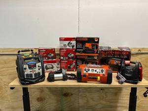 lot 67 image: Salvage Lot of Various Battery Chargers and Compressors