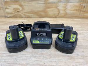 lot 79 image: RYOBI Lot of 2-  18v Batteries with an 18v Charger