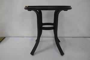 lot 28 image: Riverbrook Espresso Brown Round Steel Glass Top Outdoor Patio Side Table
