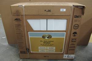 lot 51 image: Shaker Assembled 30x30x12 in. Wall Kitchen Cabinet in Satin White